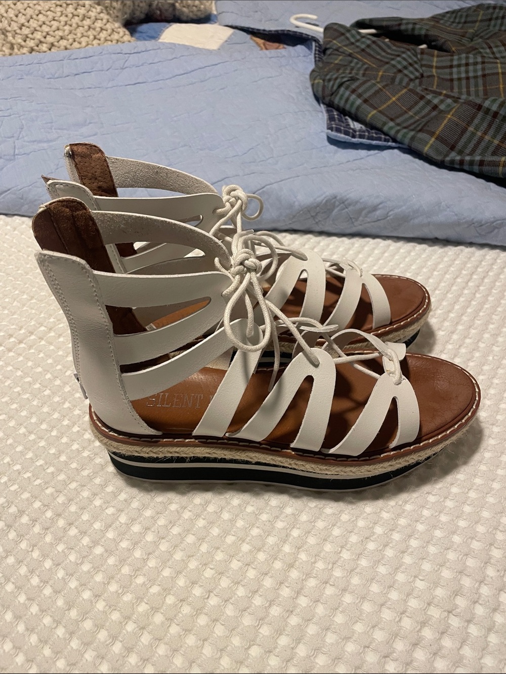 White Gladiator Lace-Up Platform Sandals